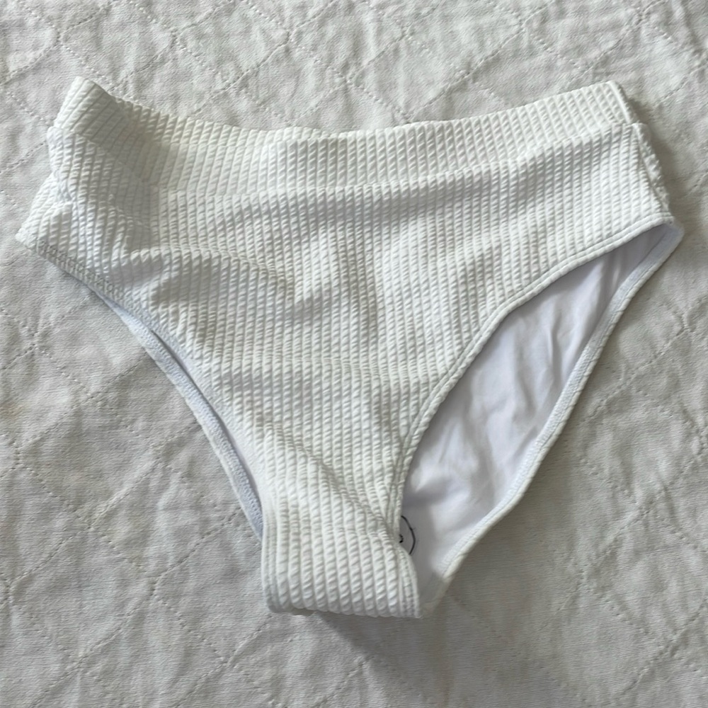 Lilosy white High Waisted Tummy Control Ribbed Bikini Bottoms size M   A57